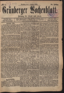 Gr&uuml;nberger Wochenblatt: Zeitung f&uuml;r Stadt und Land, No. 1. (1. Januar 1895)