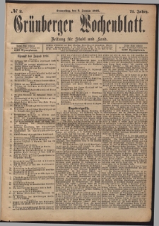 Gr&uuml;nberger Wochenblatt: Zeitung f&uuml;r Stadt und Land, No. 2. (3. Januar 1895)