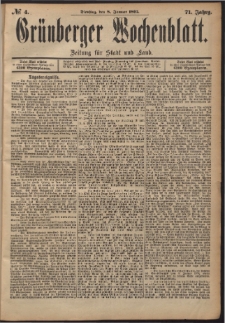 Gr&uuml;nberger Wochenblatt: Zeitung f&uuml;r Stadt und Land, No. 4. (8. Januar 1895)