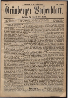 Gr&uuml;nberger Wochenblatt: Zeitung f&uuml;r Stadt und Land, No. 5. (10. Januar 1895)