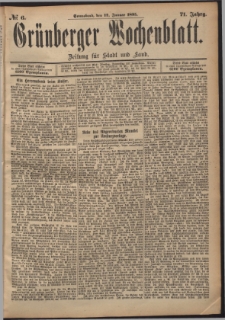 Gr&uuml;nberger Wochenblatt: Zeitung f&uuml;r Stadt und Land, No. 6. (12. Januar 1895)