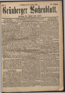 Gr&uuml;nberger Wochenblatt: Zeitung f&uuml;r Stadt und Land, No. 7. (15. Januar 1895)