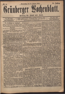 Gr&uuml;nberger Wochenblatt: Zeitung f&uuml;r Stadt und Land, No. 8. (17. Januar 1895)