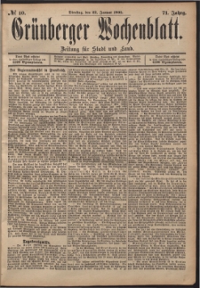 Gr&uuml;nberger Wochenblatt: Zeitung f&uuml;r Stadt und Land, No. 10. (22. Januar 1895)
