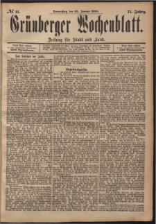 Gr&uuml;nberger Wochenblatt: Zeitung f&uuml;r Stadt und Land, No. 11. (24. Januar 1895)