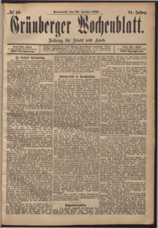 Gr&uuml;nberger Wochenblatt: Zeitung f&uuml;r Stadt und Land, No. 12. (26. Januar 1895)