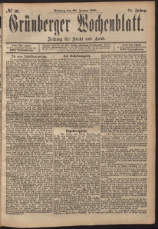 Gr&uuml;nberger Wochenblatt: Zeitung f&uuml;r Stadt und Land, No. 13. (29. Januar 1895)