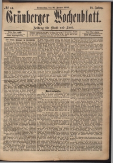 Gr&uuml;nberger Wochenblatt: Zeitung f&uuml;r Stadt und Land, No. 14. (31. Januar 1895)