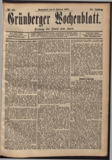 Gr&uuml;nberger Wochenblatt: Zeitung f&uuml;r Stadt und Land, No. 15. (2. Februar 1895
