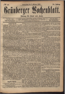 Gr&uuml;nberger Wochenblatt: Zeitung f&uuml;r Stadt und Land, No. 17. (7. Februar 1895)