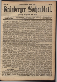 Gr&uuml;nberger Wochenblatt: Zeitung f&uuml;r Stadt und Land, No. 18. (9. Februar 1895)