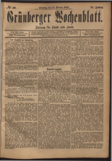 Gr&uuml;nberger Wochenblatt: Zeitung f&uuml;r Stadt und Land, No. 19. (12. Februar 1895)