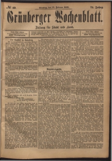Grünberger Wochenblatt: Zeitung für Stadt und Land, No. 19. (12. Februar 1895)