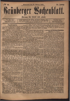 Grünberger Wochenblatt: Zeitung für Stadt und Land, No. 21. (16. Februar 1895)