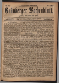 Gr&uuml;nberger Wochenblatt: Zeitung f&uuml;r Stadt und Land, No. 23. (21. Februar 1895)