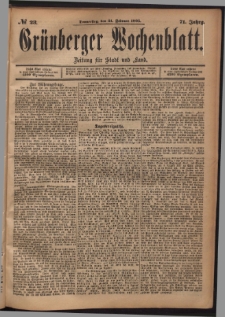 Grünberger Wochenblatt: Zeitung für Stadt und Land, No. 23. (21. Februar 1895)