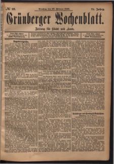 Gr&uuml;nberger Wochenblatt: Zeitung f&uuml;r Stadt und Land, No. 25. (26. Februar 1895)