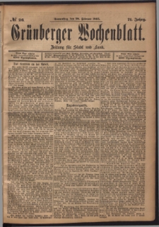 Gr&uuml;nberger Wochenblatt: Zeitung f&uuml;r Stadt und Land, No. 26. (28. Februar 1895)