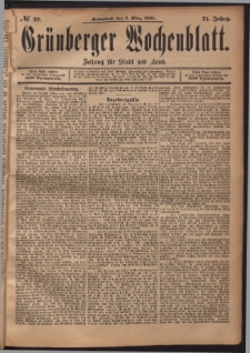 Gr&uuml;nberger Wochenblatt: Zeitung f&uuml;r Stadt und Land, No. 27. (2. M&auml;rz 1895)