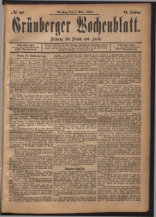 Gr&uuml;nberger Wochenblatt: Zeitung f&uuml;r Stadt und Land, No. 28. (5. M&auml;rz 1895)