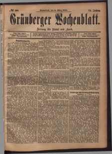 Gr&uuml;nberger Wochenblatt: Zeitung f&uuml;r Stadt und Land, No. 30. (9. M&auml;rz 1895)