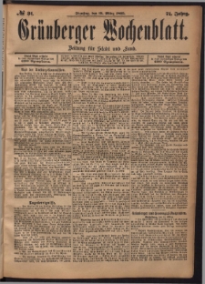 Gr&uuml;nberger Wochenblatt: Zeitung f&uuml;r Stadt und Land, No. 31. (12. M&auml;rz 1895)