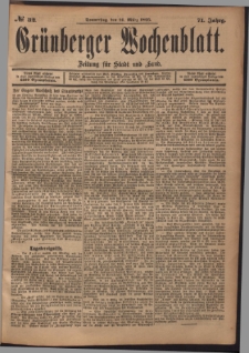 Gr&uuml;nberger Wochenblatt: Zeitung f&uuml;r Stadt und Land, No. 32. (14. M&auml;rz 1895)
