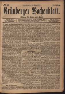 Gr&uuml;nberger Wochenblatt: Zeitung f&uuml;r Stadt und Land, No. 35. (21. M&auml;rz 1895)