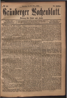 Gr&uuml;nberger Wochenblatt: Zeitung f&uuml;r Stadt und Land, No. 37. (26. M&auml;rz 1895)