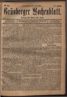 Gr&uuml;nberger Wochenblatt: Zeitung f&uuml;r Stadt und Land, No. 38. (28. M&auml;rz 1895)
