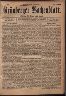 Gr&uuml;nberger Wochenblatt: Zeitung f&uuml;r Stadt und Land, No. 40. (2. April 1895)