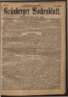Gr&uuml;nberger Wochenblatt: Zeitung f&uuml;r Stadt und Land, No. 41. (4. April 1895)
