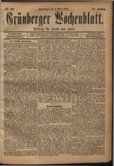 Gr&uuml;nberger Wochenblatt: Zeitung f&uuml;r Stadt und Land, No. 42. (6. April 1895)