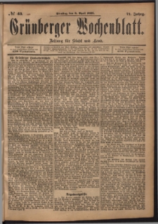 Grünberger Wochenblatt: Zeitung für Stadt und Land, No. 43. (9. April 1895)