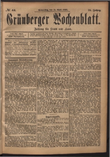 Gr&uuml;nberger Wochenblatt: Zeitung f&uuml;r Stadt und Land, No. 44. (11. April 1895)