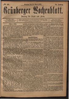 Gr&uuml;nberger Wochenblatt: Zeitung f&uuml;r Stadt und Land, No. 45. (14. April 1895)