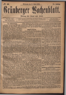 Gr&uuml;nberger Wochenblatt: Zeitung f&uuml;r Stadt und Land, No. 46. (17. April 1895)