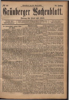 Gr&uuml;nberger Wochenblatt: Zeitung f&uuml;r Stadt und Land, No. 47. (20. April 1895)