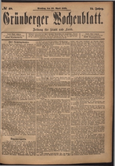 Gr&uuml;nberger Wochenblatt: Zeitung f&uuml;r Stadt und Land, No. 48. (23. April 1895)