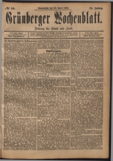 Gr&uuml;nberger Wochenblatt: Zeitung f&uuml;r Stadt und Land, No. 50. (27. April 1895)