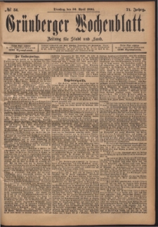 Gr&uuml;nberger Wochenblatt: Zeitung f&uuml;r Stadt und Land, No. 51. (30. April 1895)