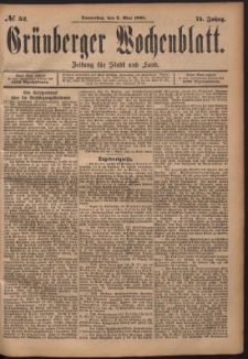 Gr&uuml;nberger Wochenblatt: Zeitung f&uuml;r Stadt und Land, No. 52. (2. Mai 1895)