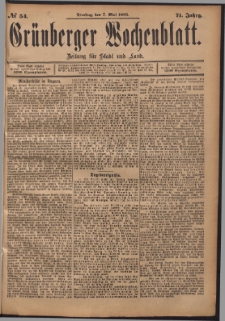 Gr&uuml;nberger Wochenblatt: Zeitung f&uuml;r Stadt und Land, No. 54. (7. Mai 1895