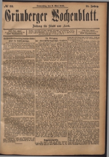 Gr&uuml;nberger Wochenblatt: Zeitung f&uuml;r Stadt und Land, No. 55. (9. Mai 1895)