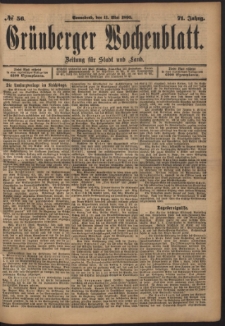 Gr&uuml;nberger Wochenblatt: Zeitung f&uuml;r Stadt und Land, No. 56. (11. Mai 1895)