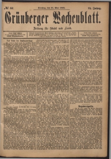 Gr&uuml;nberger Wochenblatt: Zeitung f&uuml;r Stadt und Land, No. 57. (11. Mai 1895)