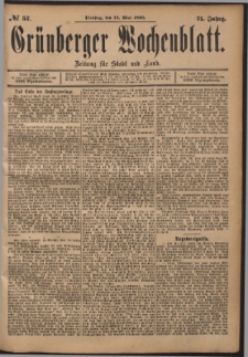 Grünberger Wochenblatt: Zeitung für Stadt und Land, No. 57. (11. Mai 1895)