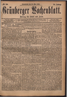 Gr&uuml;nberger Wochenblatt: Zeitung f&uuml;r Stadt und Land, No. 59. (18. Mai 1895)