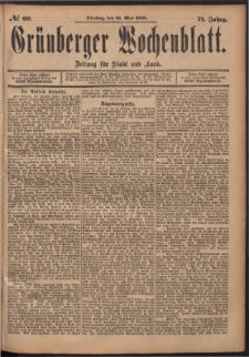Gr&uuml;nberger Wochenblatt: Zeitung f&uuml;r Stadt und Land, No. 60. (21. Mai 1895)