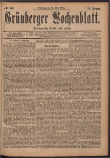 Grünberger Wochenblatt: Zeitung für Stadt und Land, No. 60. (21. Mai 1895)